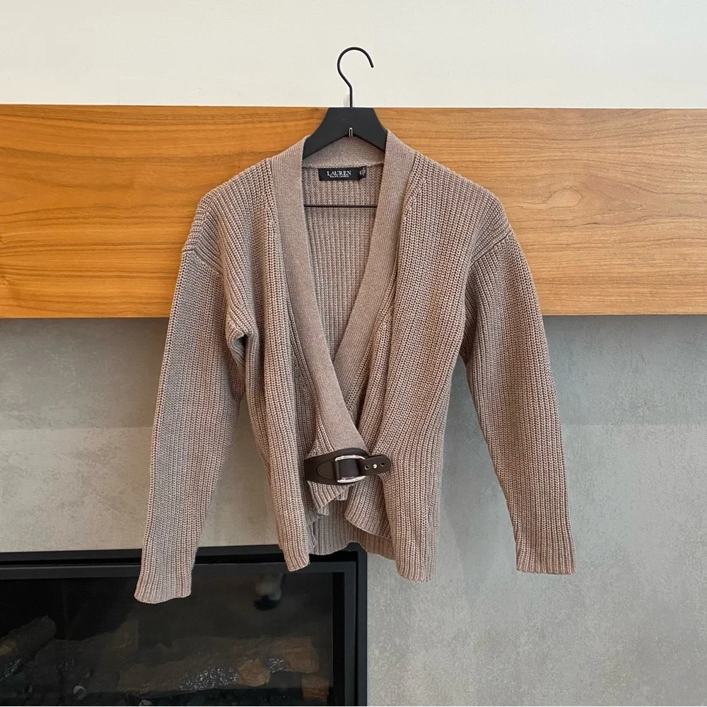 Lauren Ralph Lauren Buckle-Trim Cotton Cardigan, Size XS - Picture 5 of 10